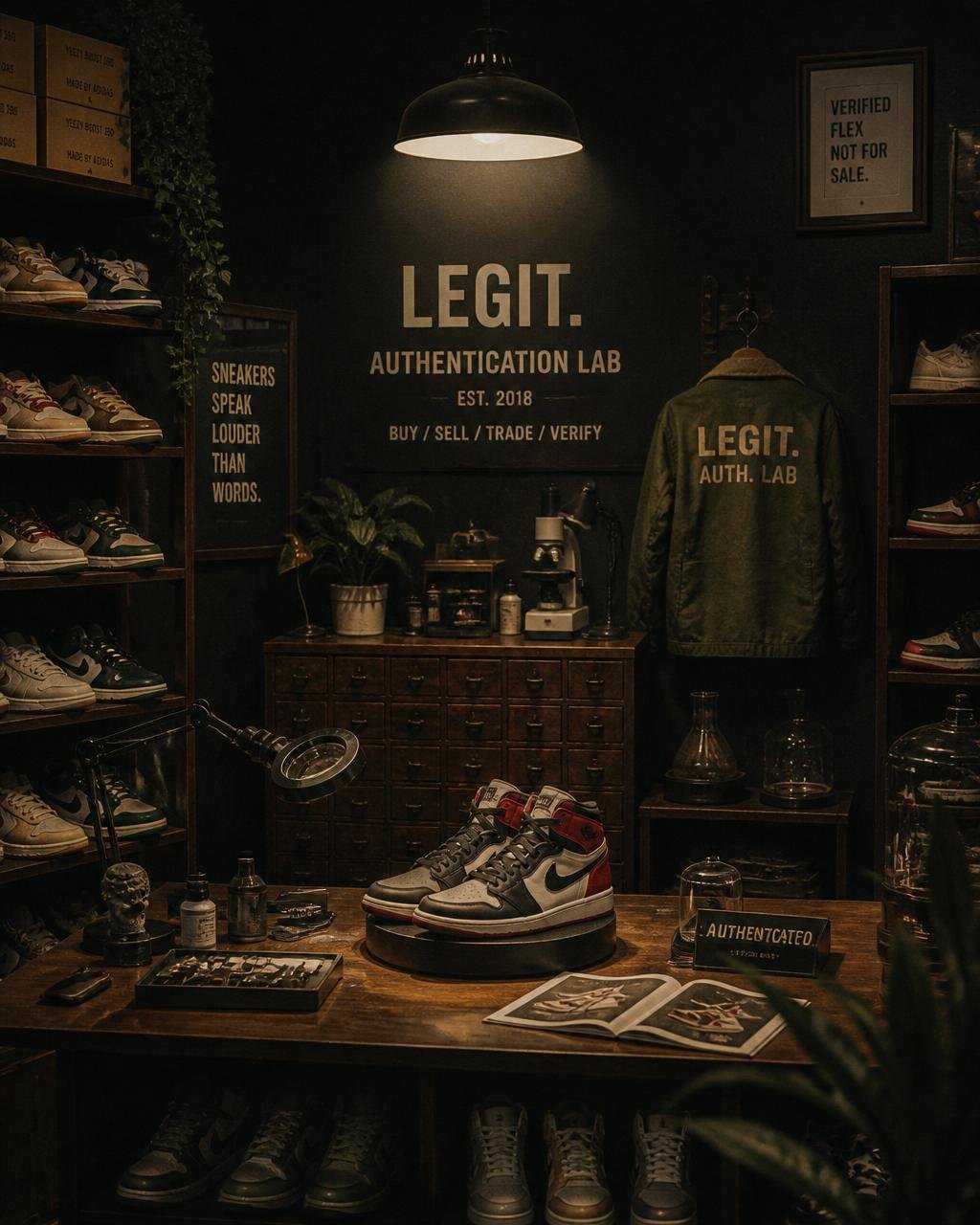 Racks of secondhand sneakers inside the Thrifted Era sourcing room